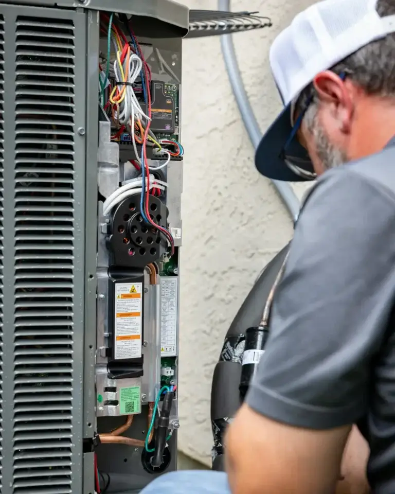 Tech working on AC outside