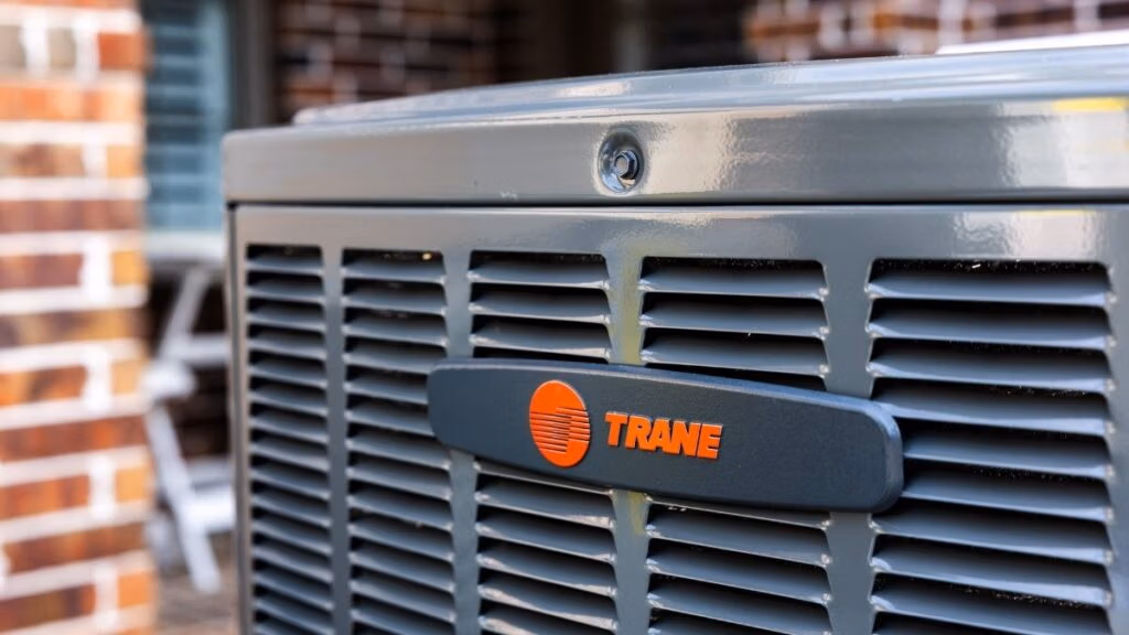 Trane unit waiting to be installed by Weiss AC & Plumbing at a customer's house in Montgomery, TX.